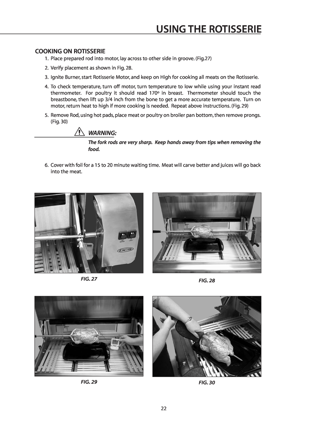DCS BGB36-BQAR manual Cooking On Rotisserie, Using The Rotisserie, Fig 