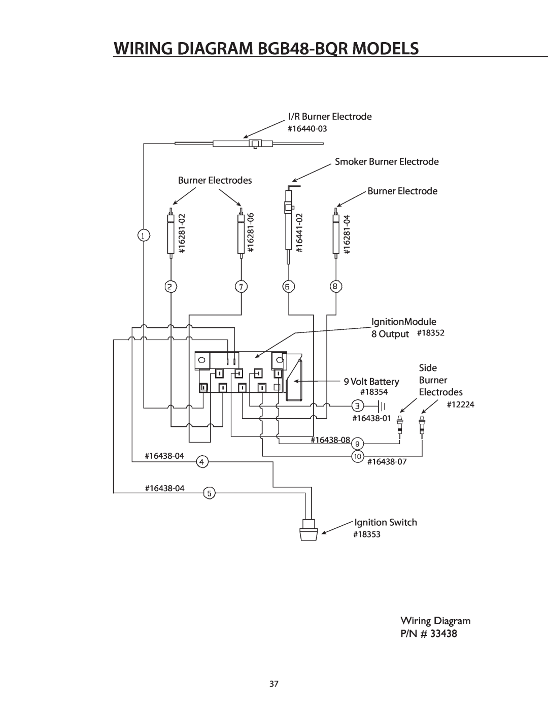 DCS BGB36-BQAR manual WIRING DIAGRAM BGB48-BQRMODELS, I/R Burner Electrode, Smoker Burner Electrode Burner Electrodes, Side 