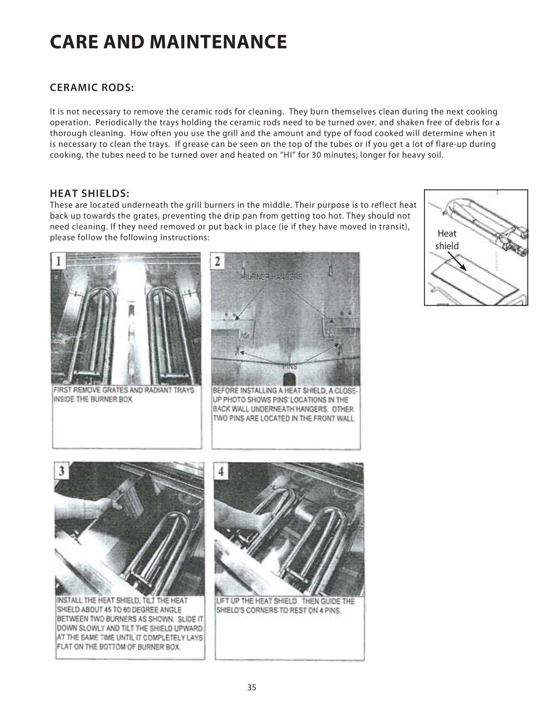 DCS BGB36, BGB48 installation instructions Ceramic Rods, Heat Shields 