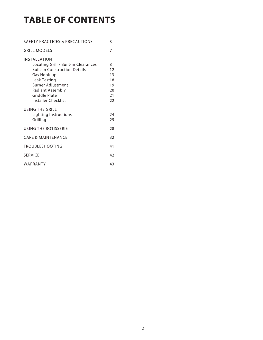 DCS BGB48, BGB36 installation instructions Table of Contents 