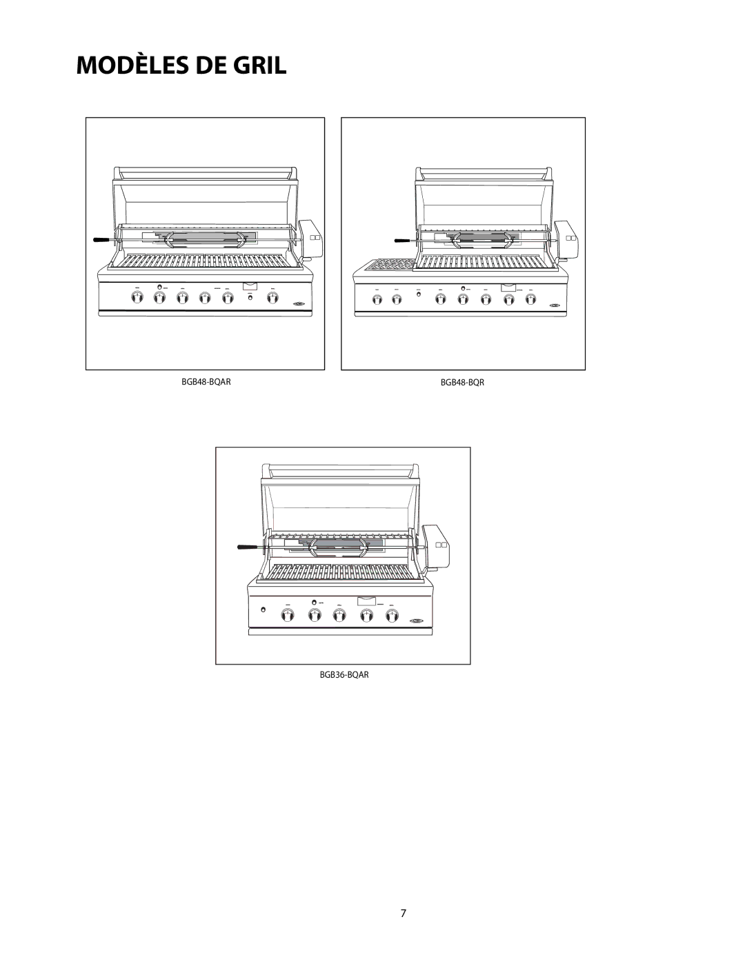 DCS BGB48-BQR, BGB48-BQAR manual Modèles DE Gril 