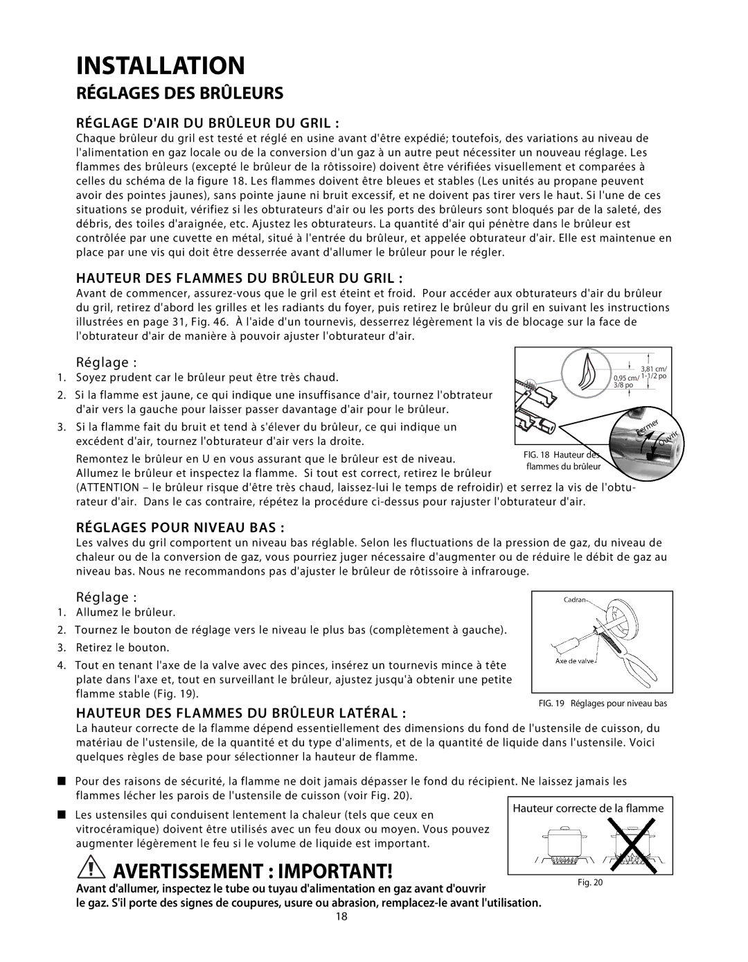 DCS BGB48-BQAR, BGB48-BQR Réglages DES Brûleurs, Réglage Dair DU Brûleur DU Gril, Hauteur DES Flammes DU Brûleur DU Gril 