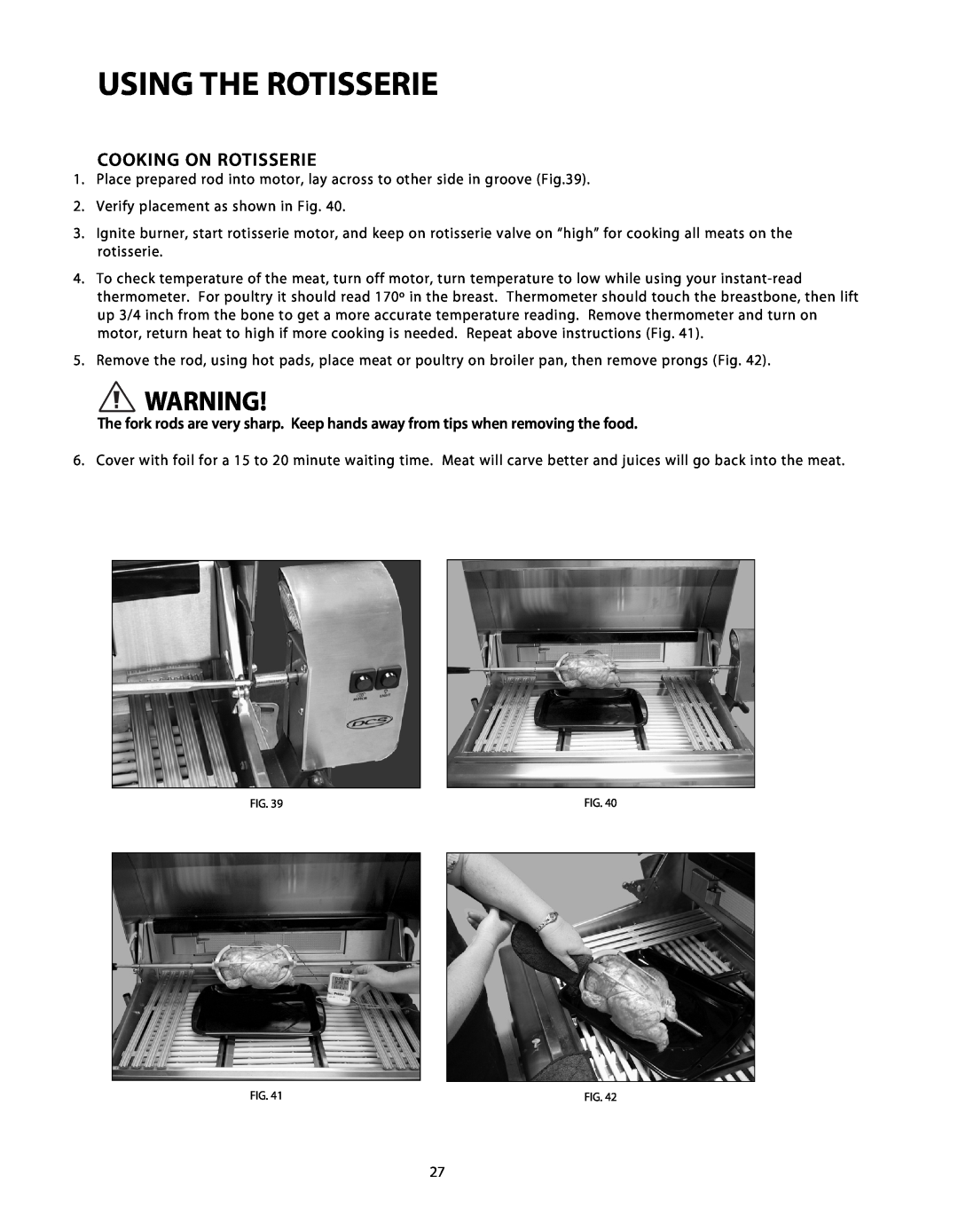 DCS BGB48-BQAR, BGB48-BQR manual Cooking On Rotisserie, Using The Rotisserie 