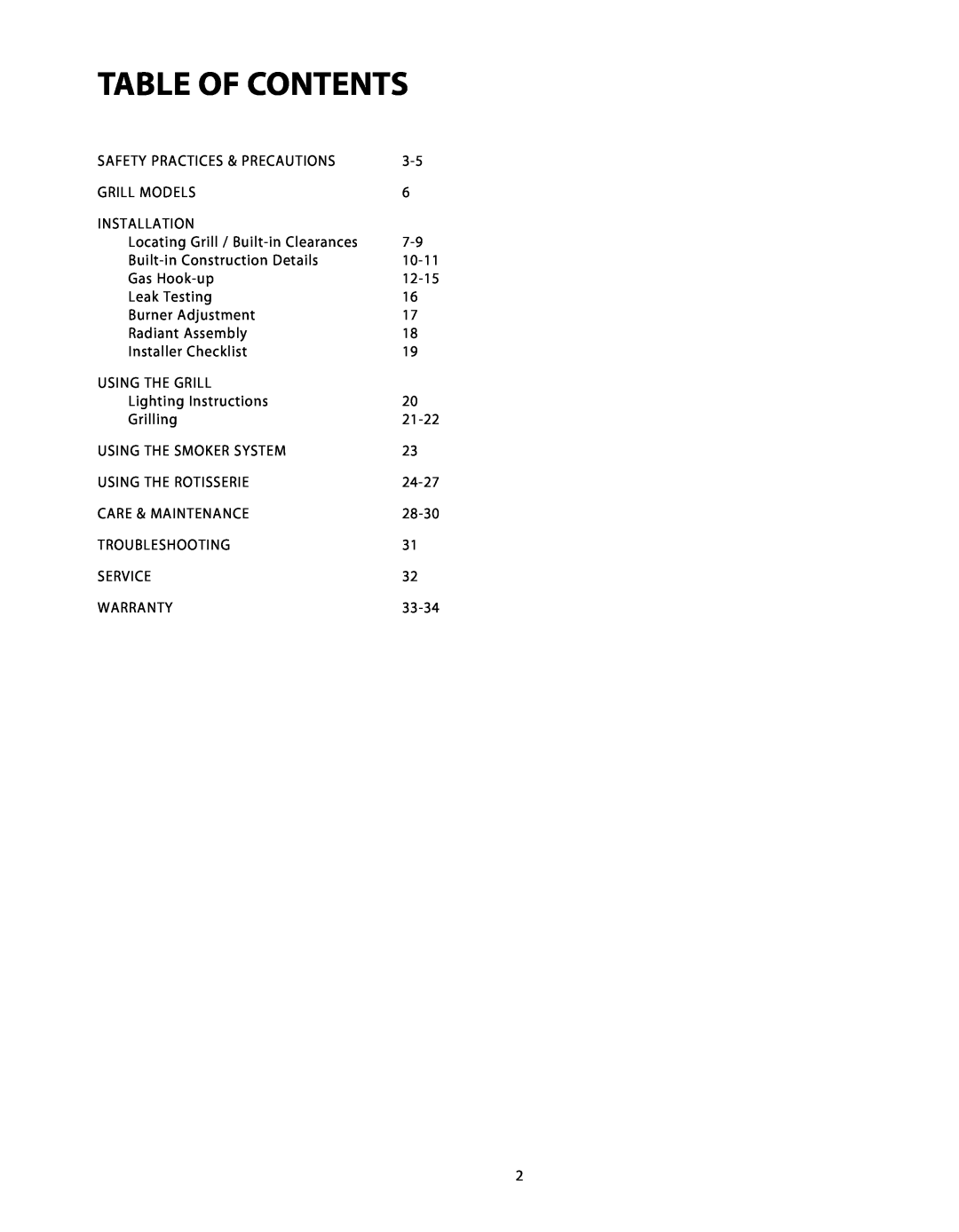 DCS BGB48-BQR, BGB48-BQAR manual Table Of Contents 