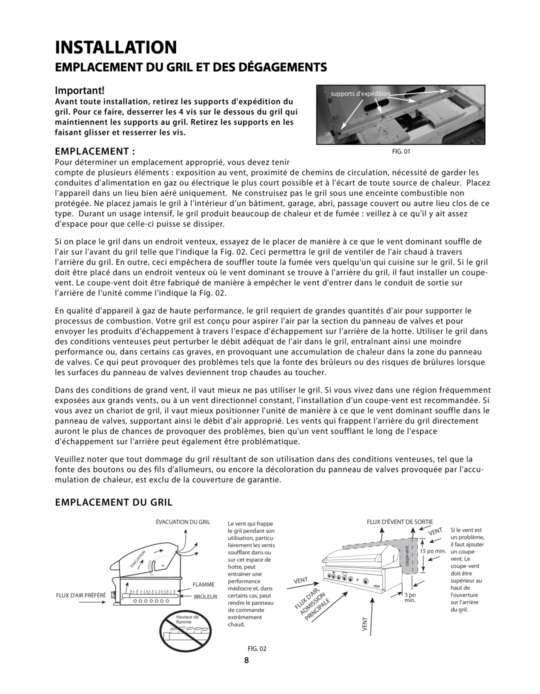 DCS BGB48-BQAR, BGB48-BQR manual Emplacement Du Gril Et Des Dégagements, Installation 
