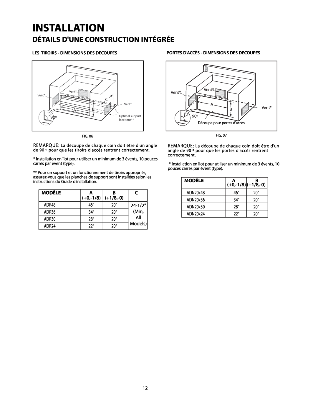 DCS BGB48-BQAR, BGB48-BQR manual +0,-1/8, +1/8,-0, Installation, Détails Dune Construction Intégrée, Modèle 