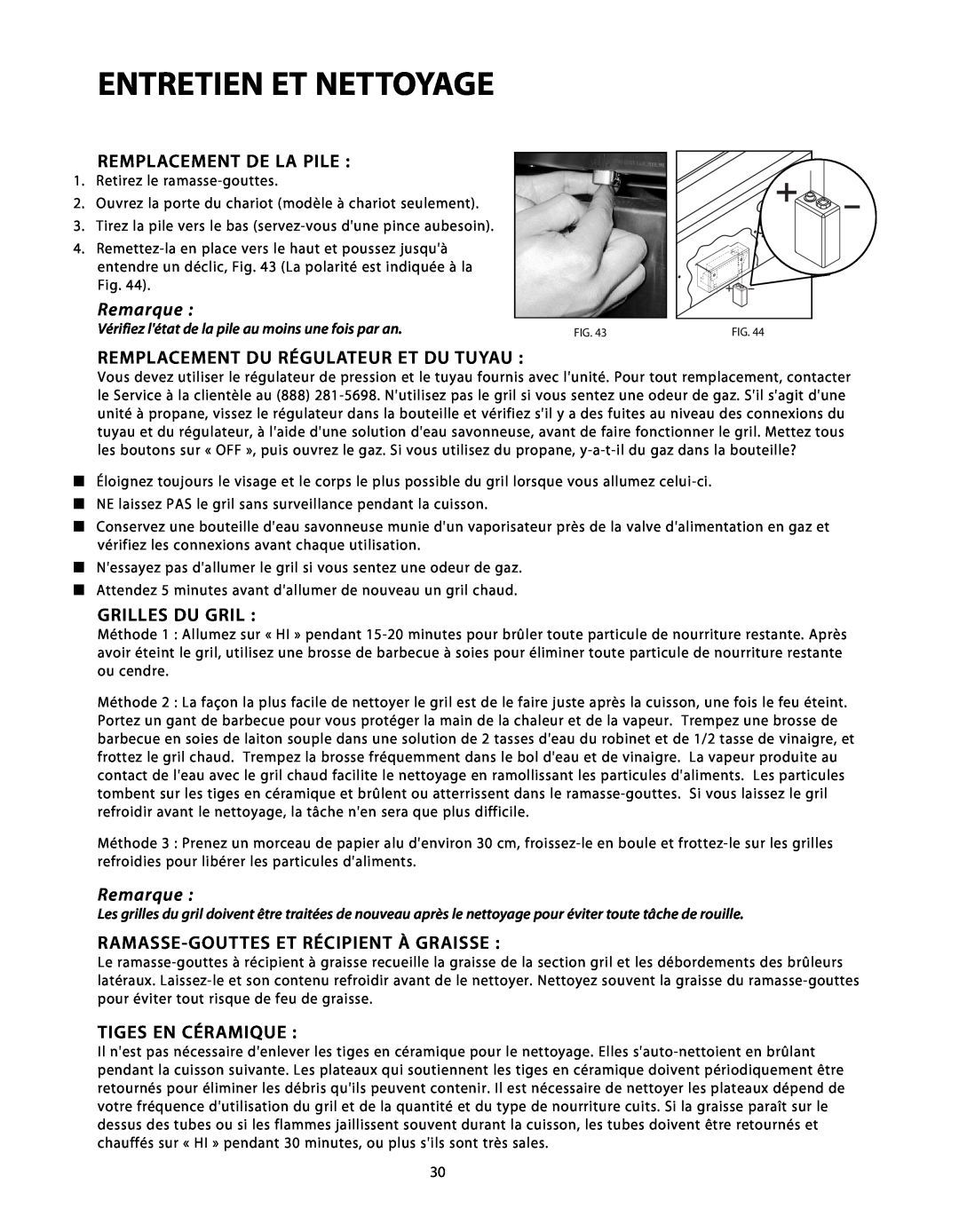 DCS BGB48-BQAR Entretien Et Nettoyage, Remplacement De La Pile, Remplacement Du Régulateur Et Du Tuyau, Grilles Du Gril 