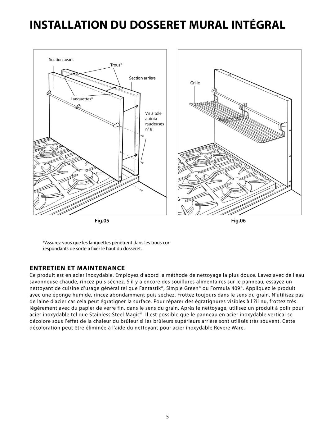 DCS BGC-3036, BGC-3048, BGC-1236, BGC-1248 manual Entretien ET Maintenance 