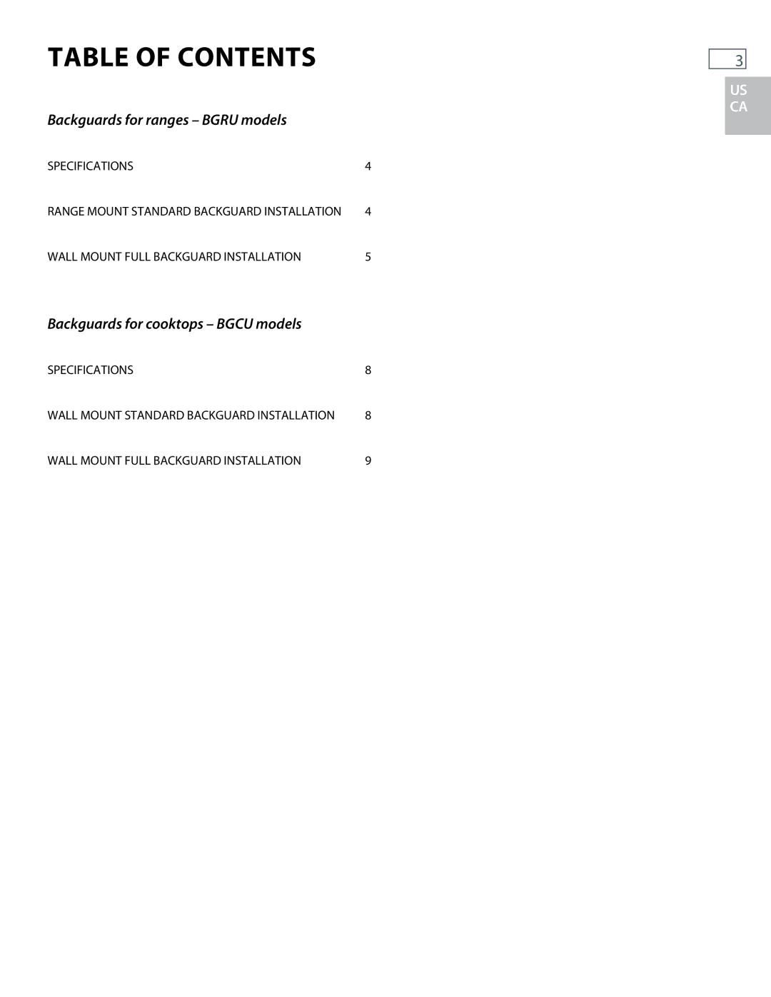 DCS BGRU, BGCU installation instructions Table of Contents 