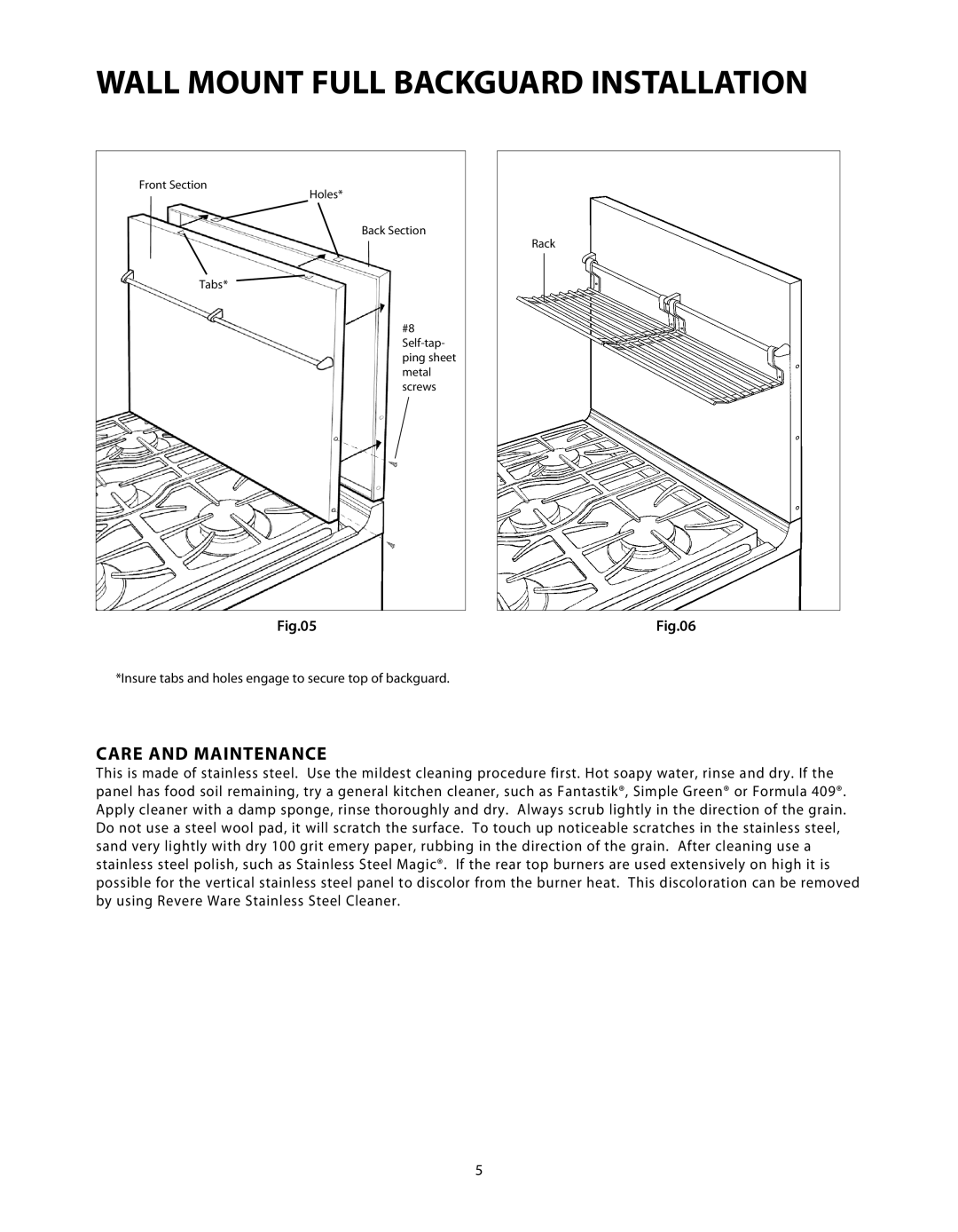 DCS BGS-3048, BGS-3030, BGS-3036, BGS-1230, BGS-1236, BGS-1248 manual Care and Maintenance 