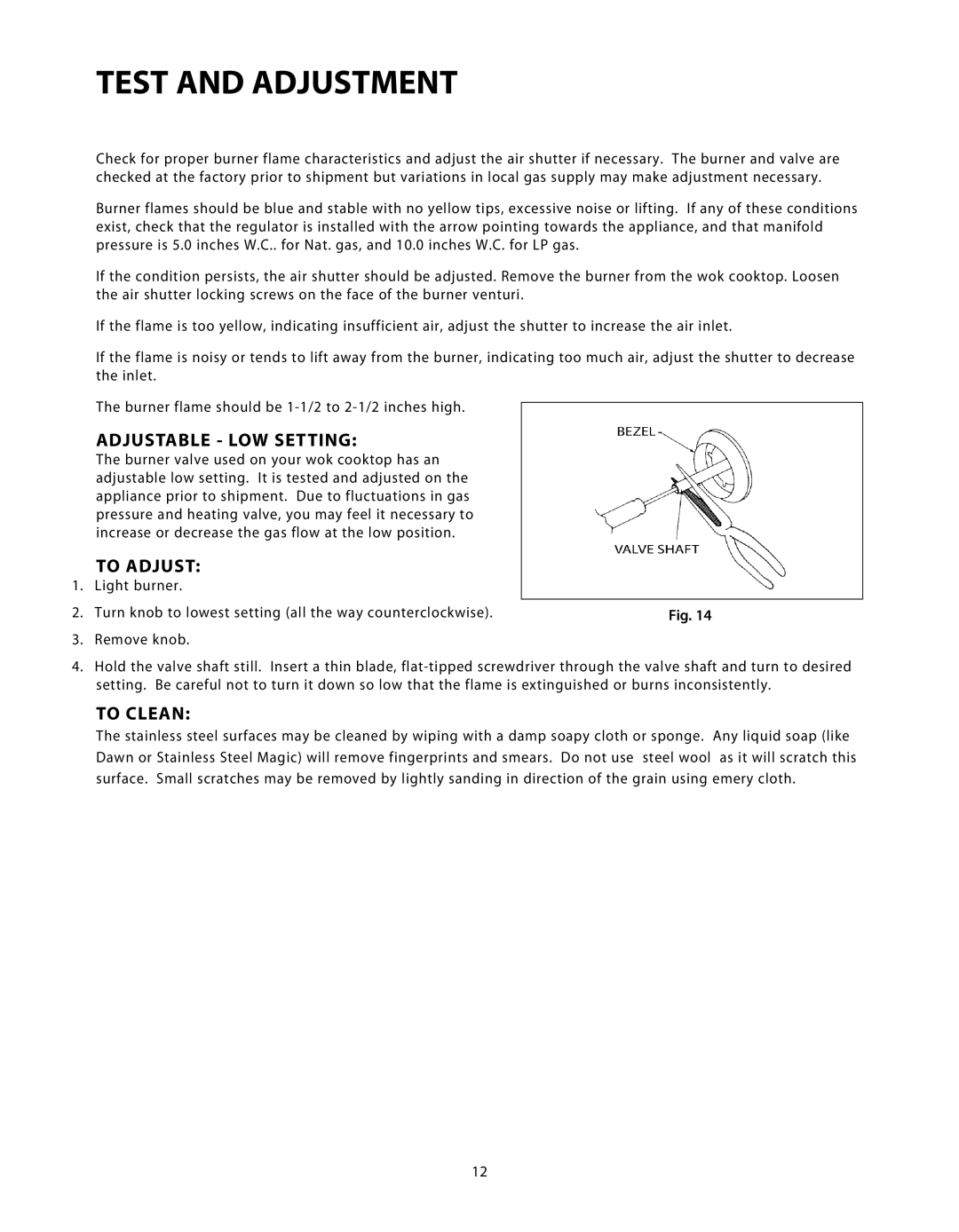 DCS C-24 installation instructions Test and Adjustment, Adjustable LOW Setting, To Adjust, To Clean 