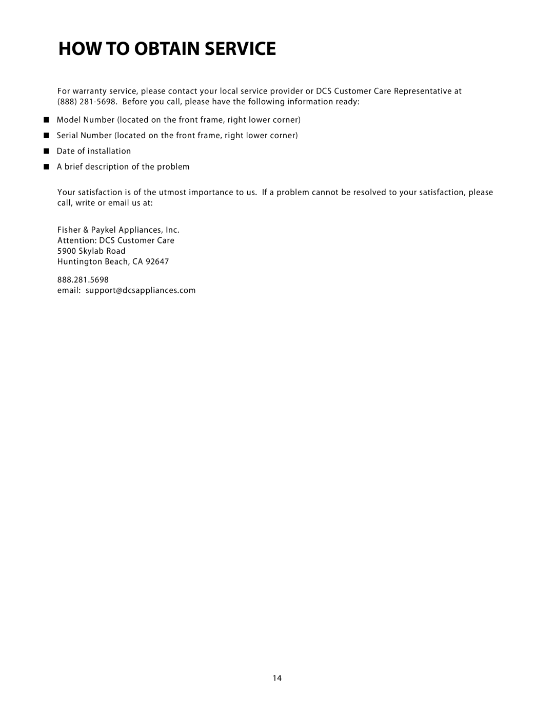 DCS C-24 installation instructions HOW to Obtain Service 