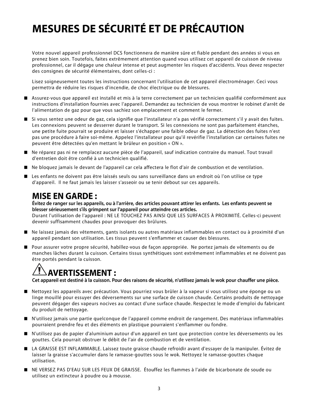 DCS C-24 installation instructions Mesures DE Sécurité ET DE Précaution, Mise EN Garde 