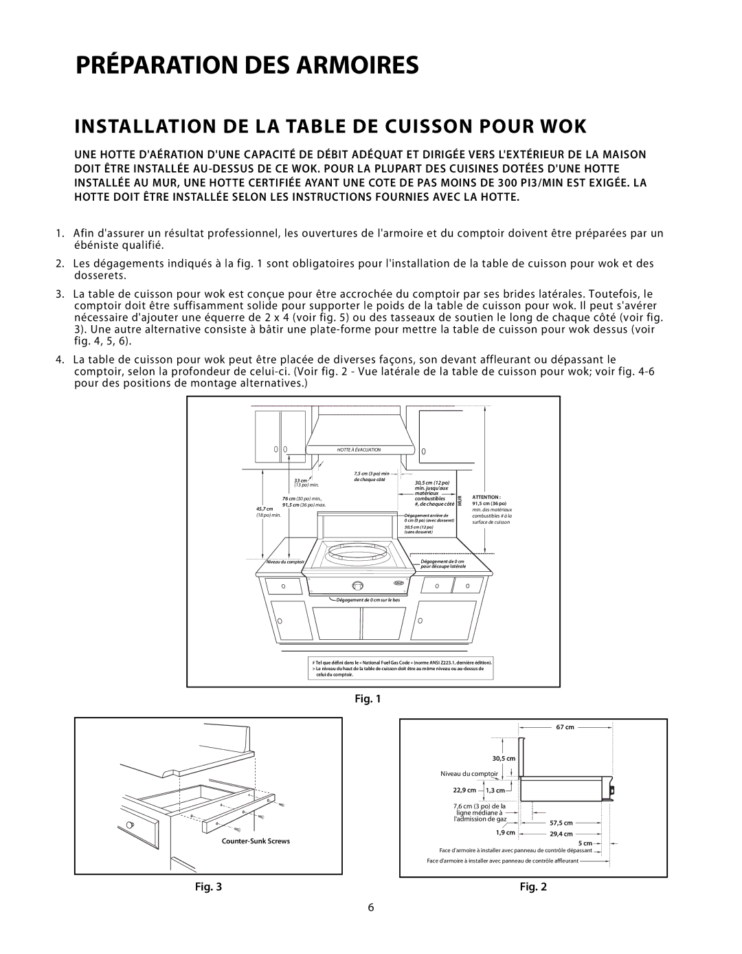 DCS C-24 installation instructions Préparation DES Armoires, Installation DE LA Table DE Cuisson Pour WOK 