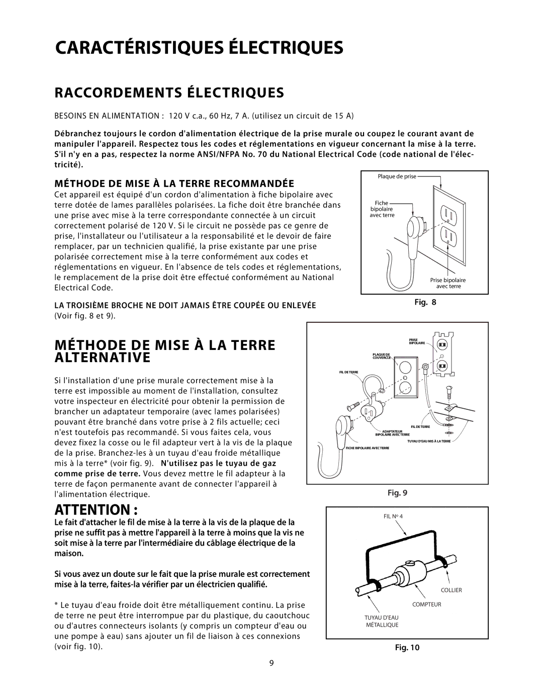 DCS C-24 Caractéristiques Électriques, Raccordements Électriques, Méthode DE Mise À LA Terre Alternative 