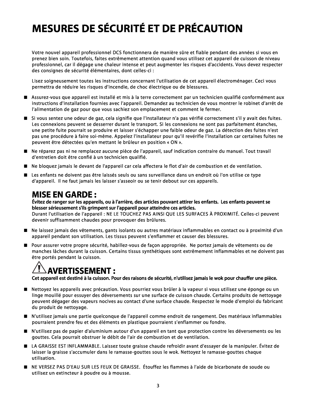 DCS C-24 installation instructions Mesures De Sécurité Et De Précaution, Mise En Garde, Avertissement 