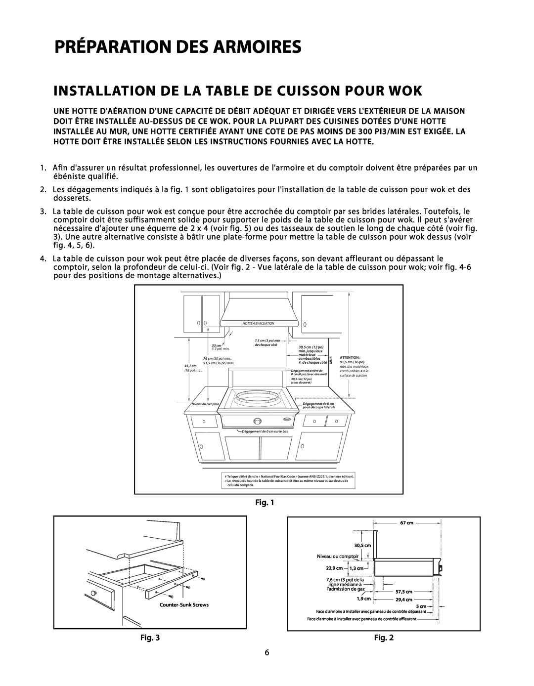 DCS C-24 installation instructions Préparation Des Armoires, Installation De La Table De Cuisson Pour Wok 