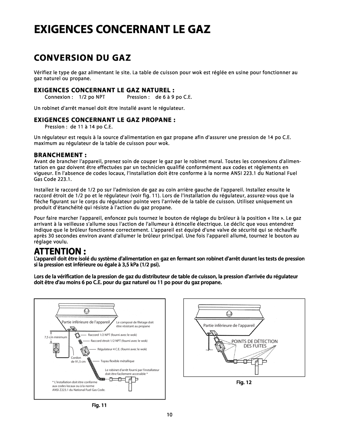 DCS C-24 Conversion Du Gaz, Exigences Concernant Le Gaz Naturel, Exigences Concernant Le Gaz Propane, Branchement 