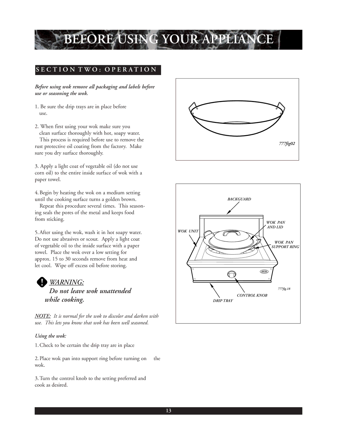 DCS C-24W installation manual Before Usingheaderyour Appliance, Using the wok 