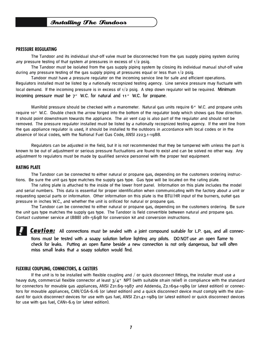 DCS CGT manual Pressure Regulating, Rating Plate, Flexible COUPLING, CONNECTORS, & Casters 