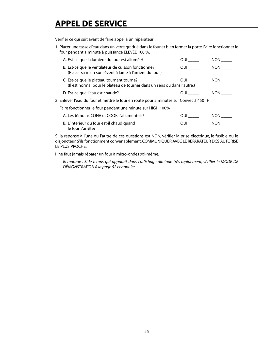 DCS CMO24SS manual Appel DE Service 