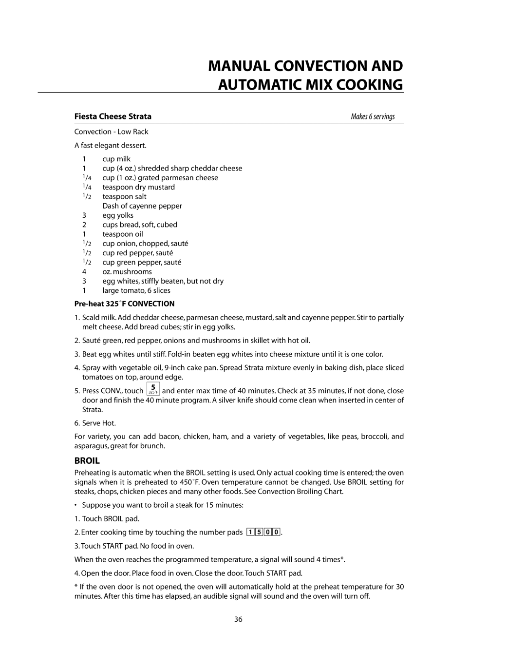DCS CMO24SS manual Broil, Fiesta Cheese Strata, Pre-heat 325˚F Convection 