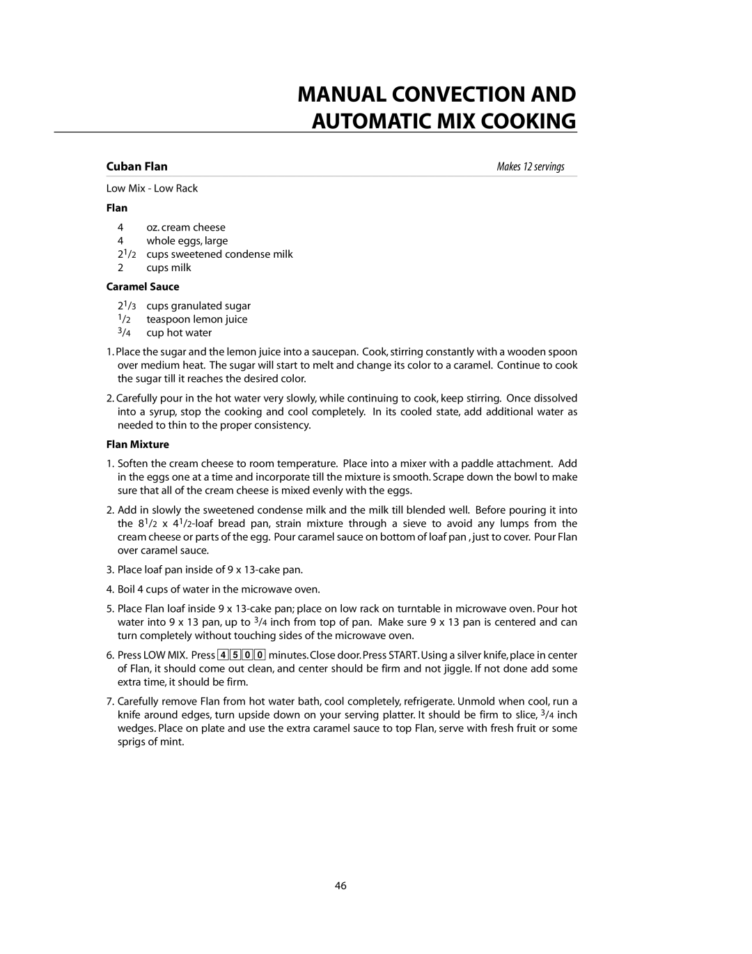 DCS CMO24SS manual Cuban Flan, Caramel Sauce, Flan Mixture 