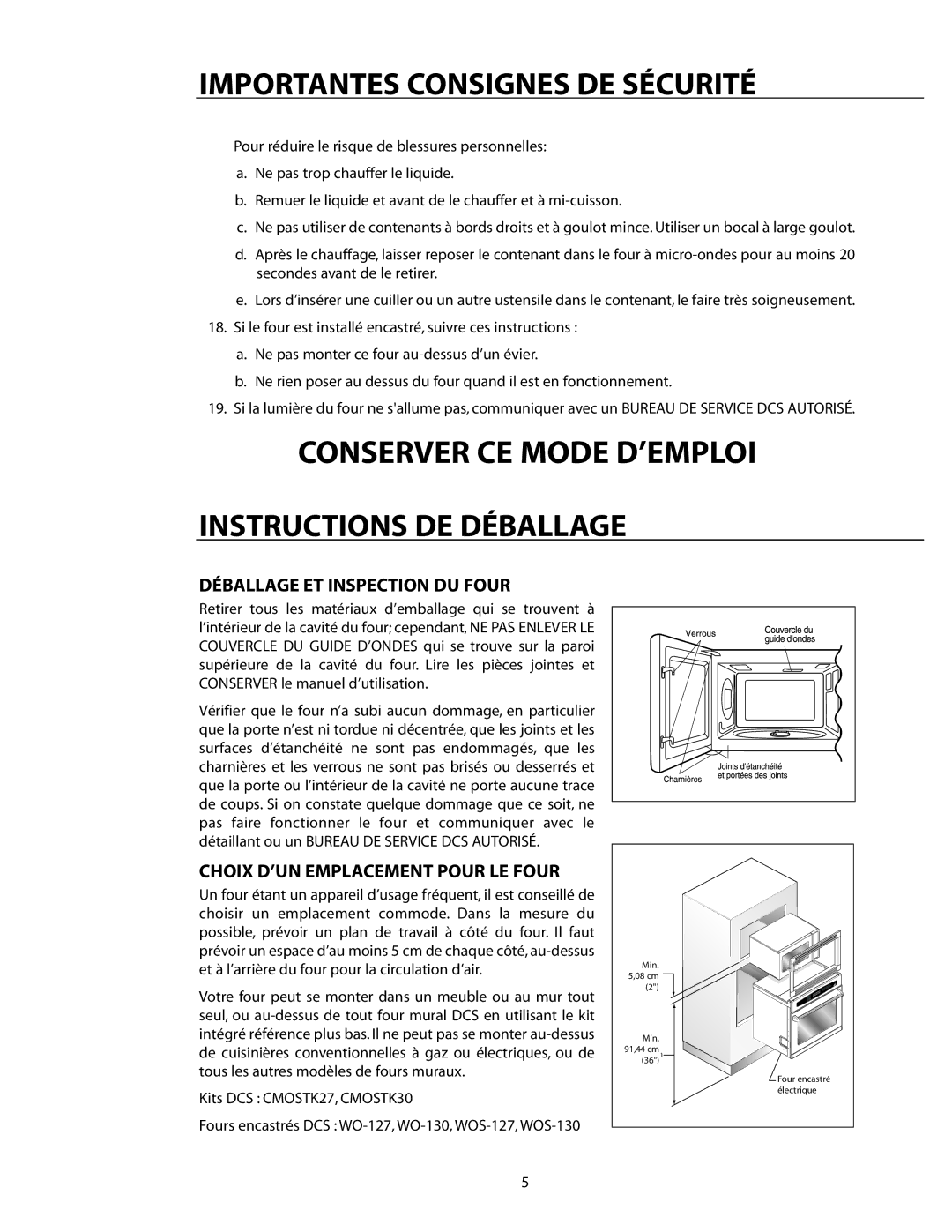 DCS CMO24SS manual Conserver CE Mode D’EMPLOI Instructions DE Déballage, Déballage ET Inspection DU Four 