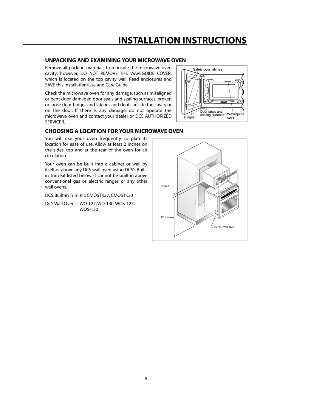 DCS CMO24SS manual Installation Instructions, Unpacking and Examining Your Microwave Oven 