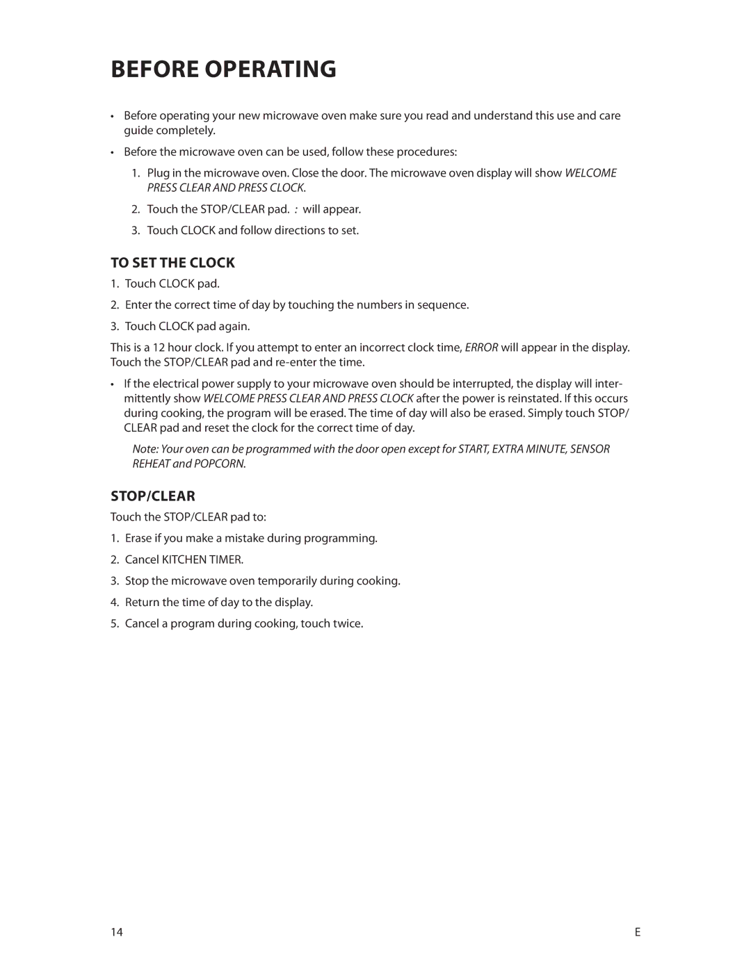 DCS CMOH30SS manual Before operating, To SET the Clock, Stop/Clear 