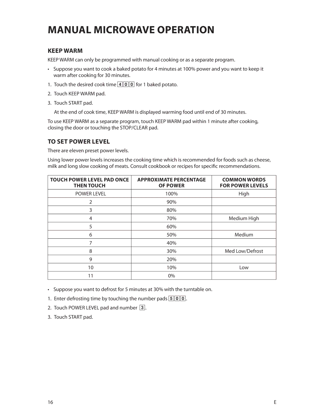 DCS CMOH30SS manual Keep Warm, To SET Power Level, ApproxIMATE Percentage Common words, Power For power levels 