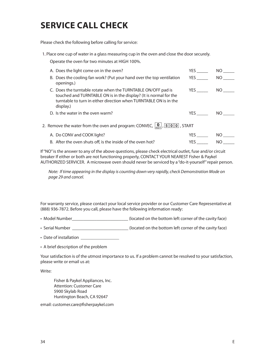 DCS CMOH30SS manual Service Call Check 