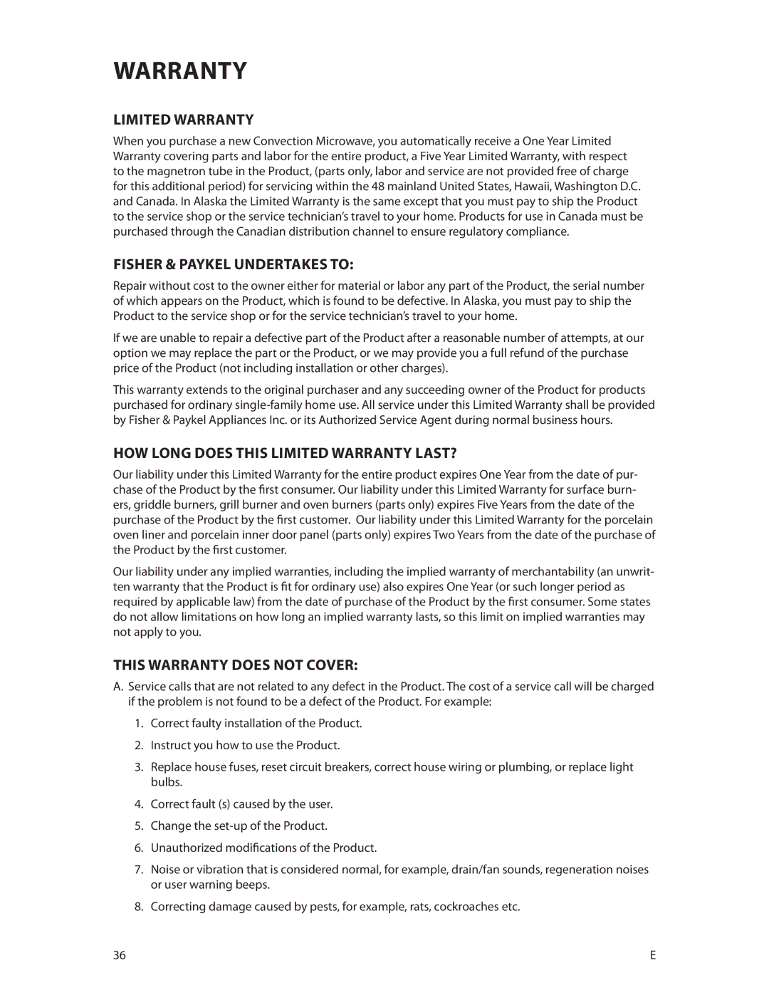 DCS CMOH30SS manual Fisher & Paykel Undertakes to, HOW Long does this Limited Warranty LAST? 