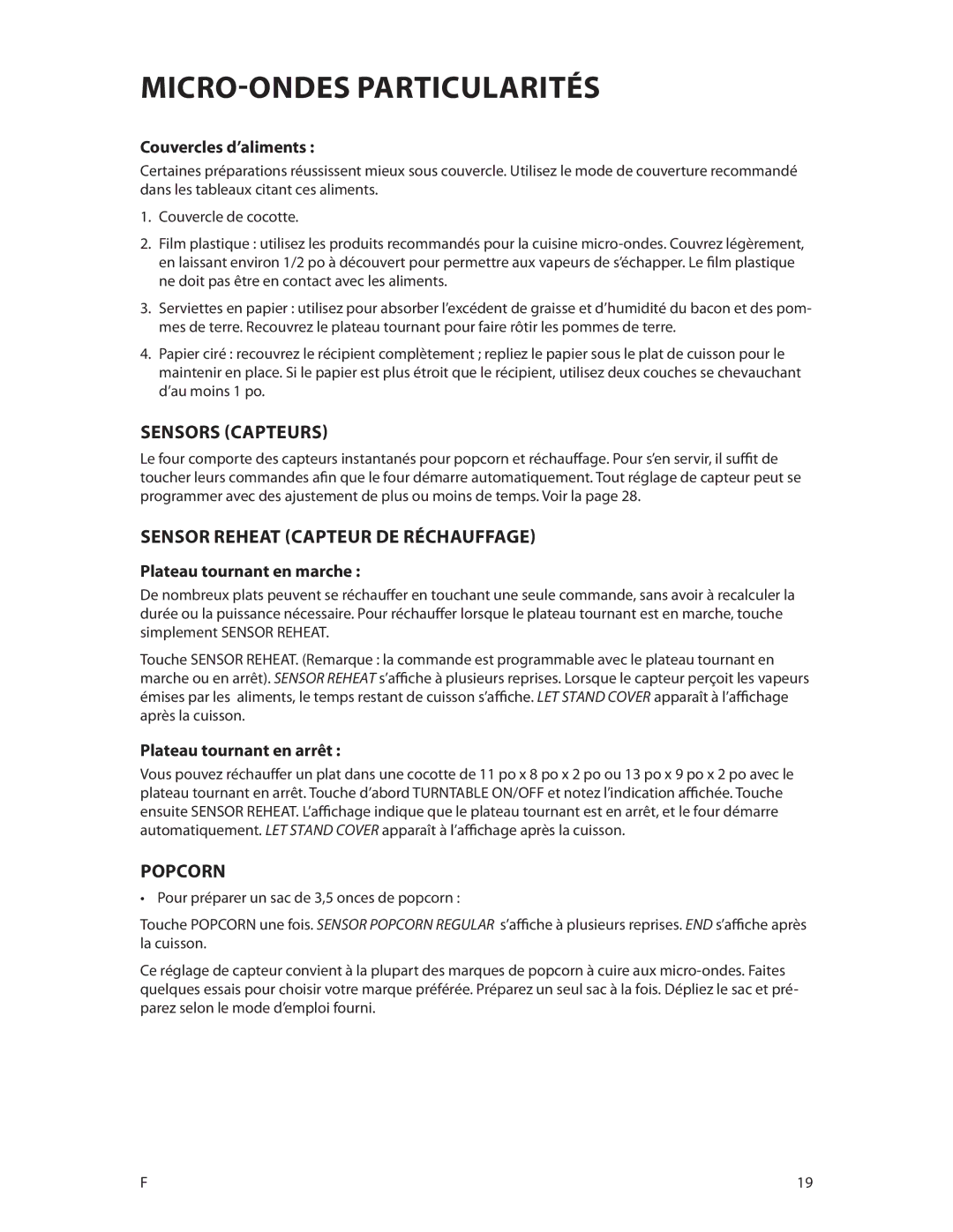 DCS CMOH30SS Sensors Capteurs, Sensor Reheat capteur de réchauffage, Couvercles d’aliments, Plateau tournant en marche 