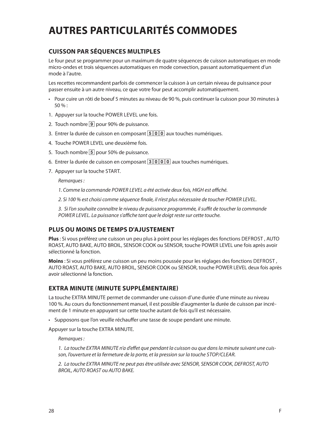 DCS CMOH30SS manual Autres Particularités Commodes, Cuisson PAR Séquences Multiples, Plus ou moins de temps dajustement 