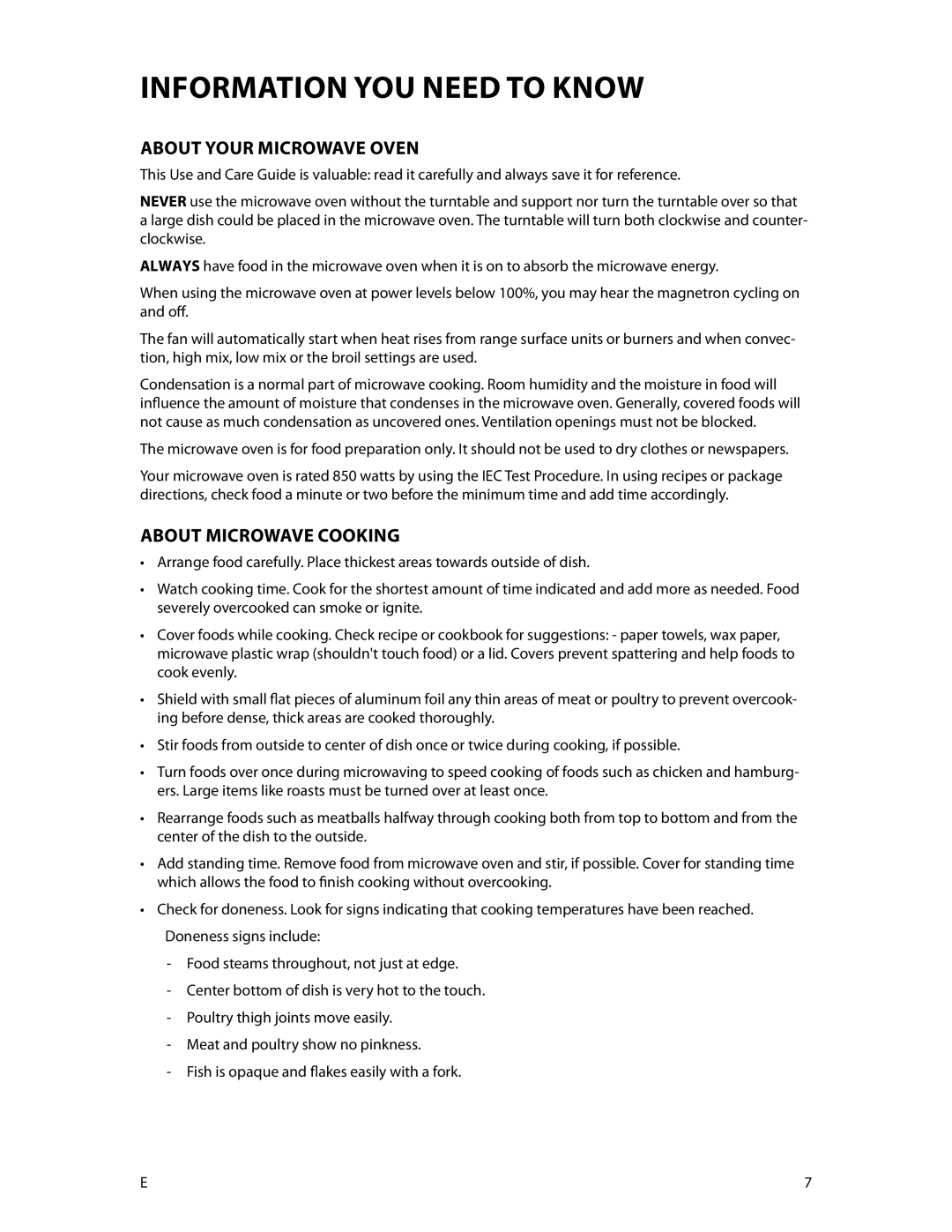 DCS CMOH30SS manual Information YOU Need to Know, About Your Microwave Oven, About Microwave Cooking 