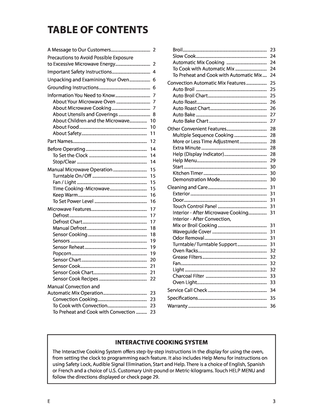 DCS CMOH30SS manual table of contents, Interactive Cooking System 