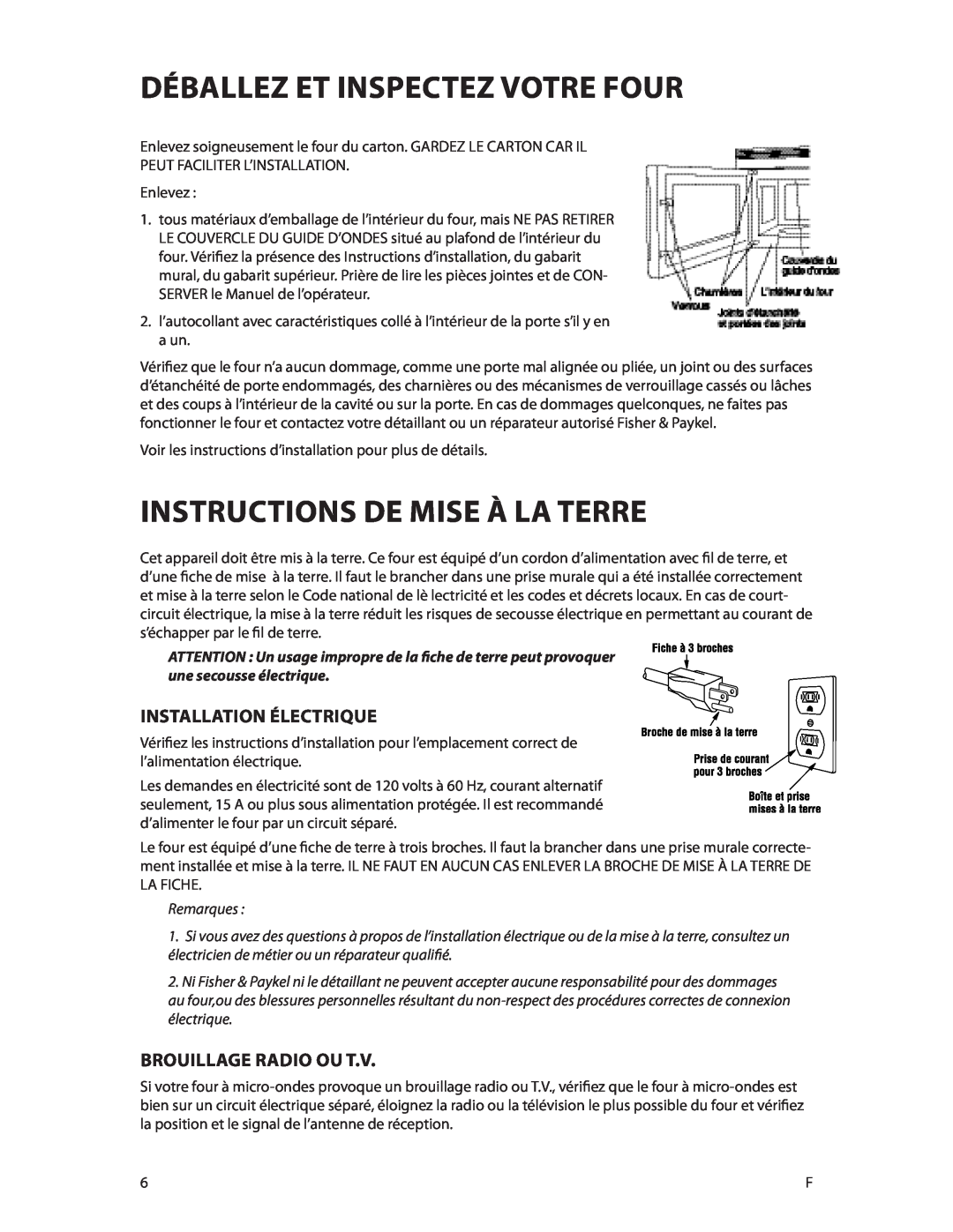 DCS CMOH30SS manual Déballez et inspectez votre four, Instructions De Mise À La Terre, Installation électrique 