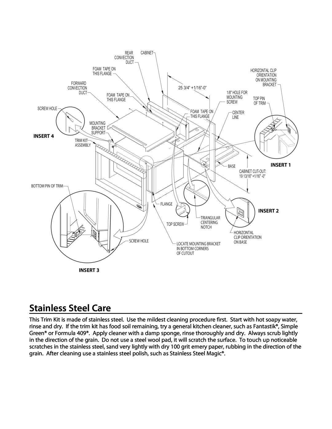 DCS CMOTTK30 installation instructions Stainless Steel Care, Insert 
