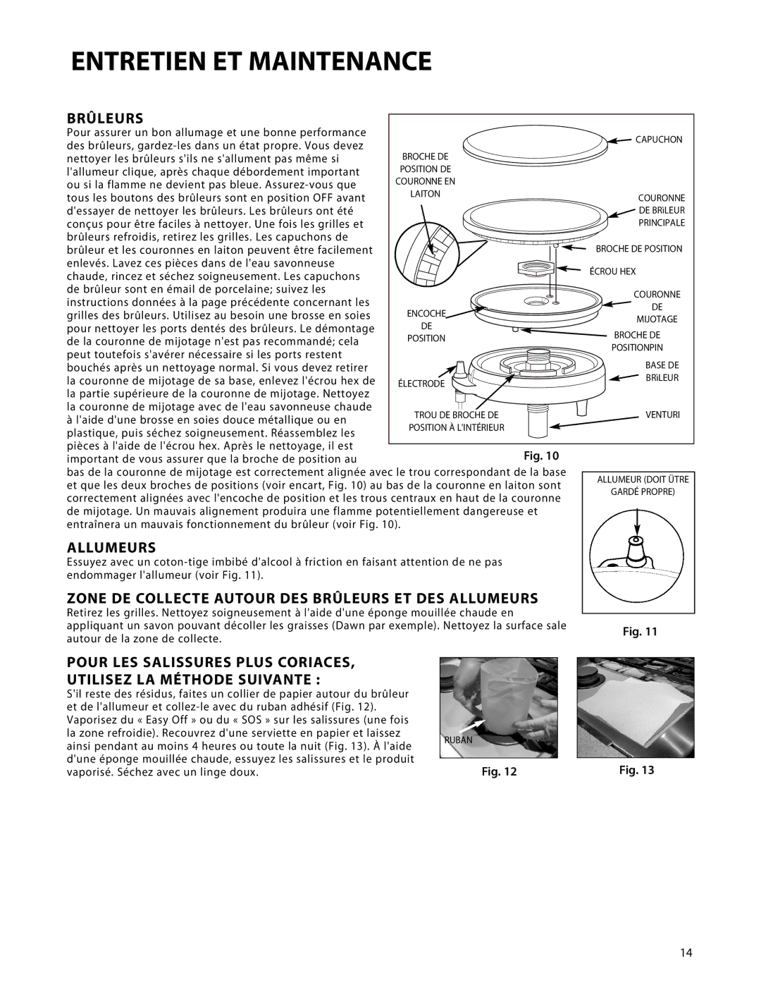 DCS CP-364GL, CP-484GG, CP-485GD, CP-486GL, CP-366, CP-486GD manual Zone DE Collecte Autour DES Brûleurs ET DES Allumeurs 