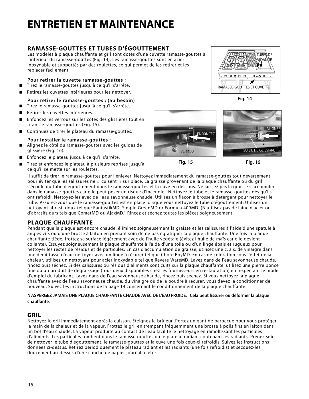 DCS CP-486GD, CP-484GG, CP-485GD, CP-486GL, CP-366, CP-364GL, CP-364GD RAMASSE-GOUTTES ET Tubes Dégouttement, Plaque Chauffante 