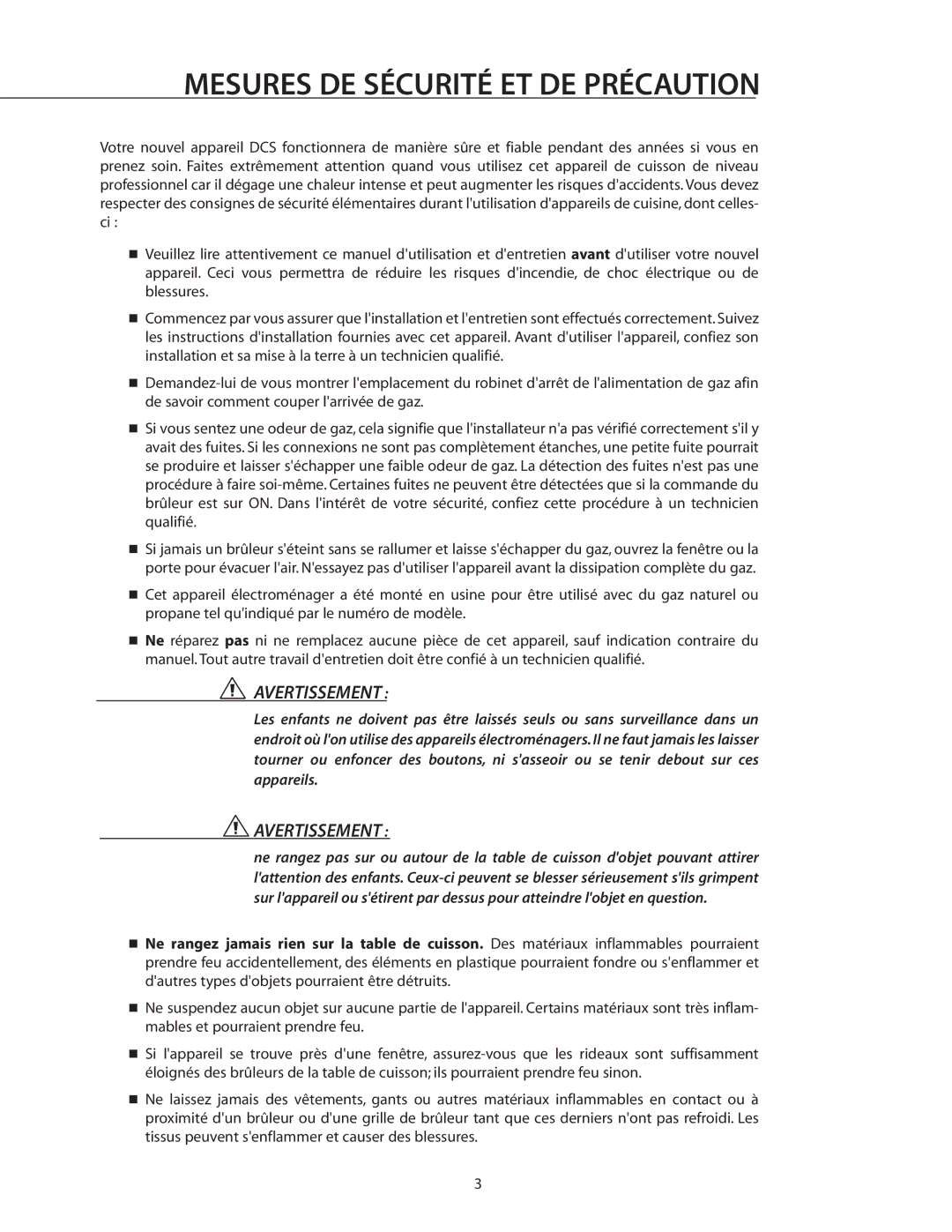 DCS CT-304SS, CT-304WT, CT-304BK, CT-365BK, CT-365WT manual Mesures DE Sécurité ET DE Précaution 