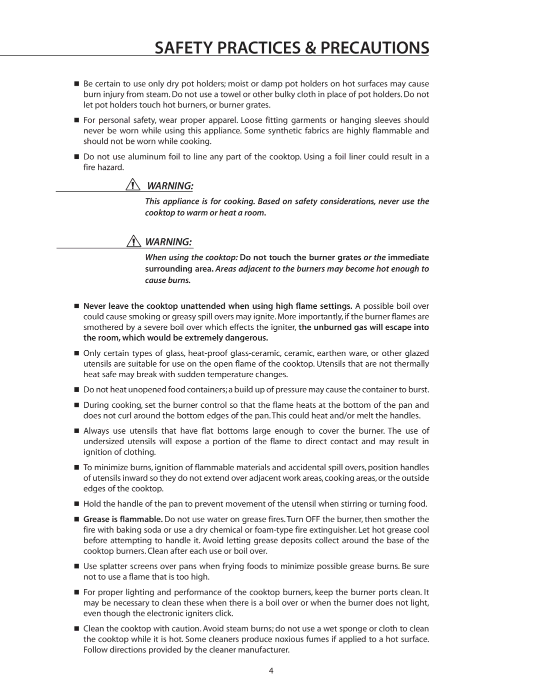 DCS CT-304WT, CT-304SS, CT-304BK, CT-365BK, CT-365WT manual Safety Practices & Precautions 