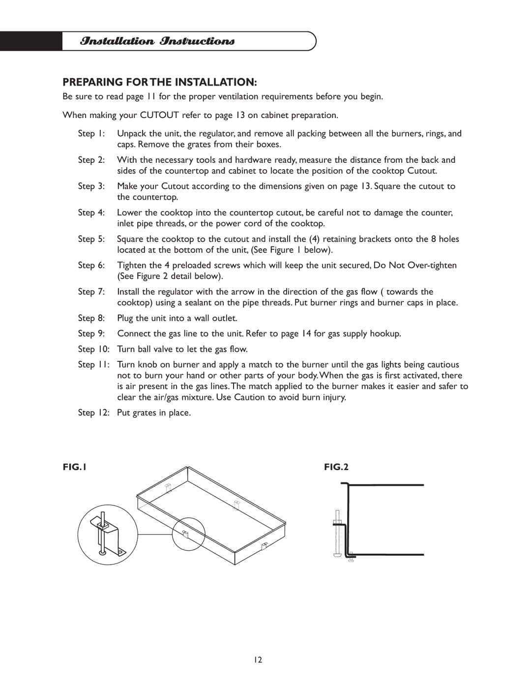 DCS CT-365GN, CT-365BL manual Installation Instructions, Preparing for the Installation 