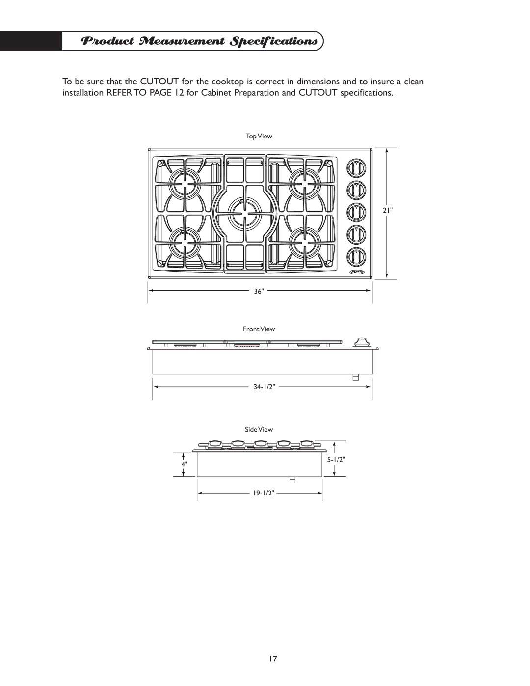 DCS CT-365BL, CT-365GN manual Product Measurement Specifications 