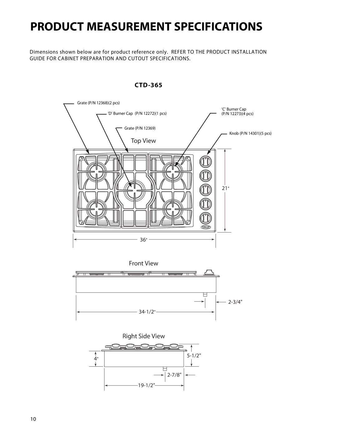 DCS CTD-365, CTD-304 manual Product Measurement Specifications 