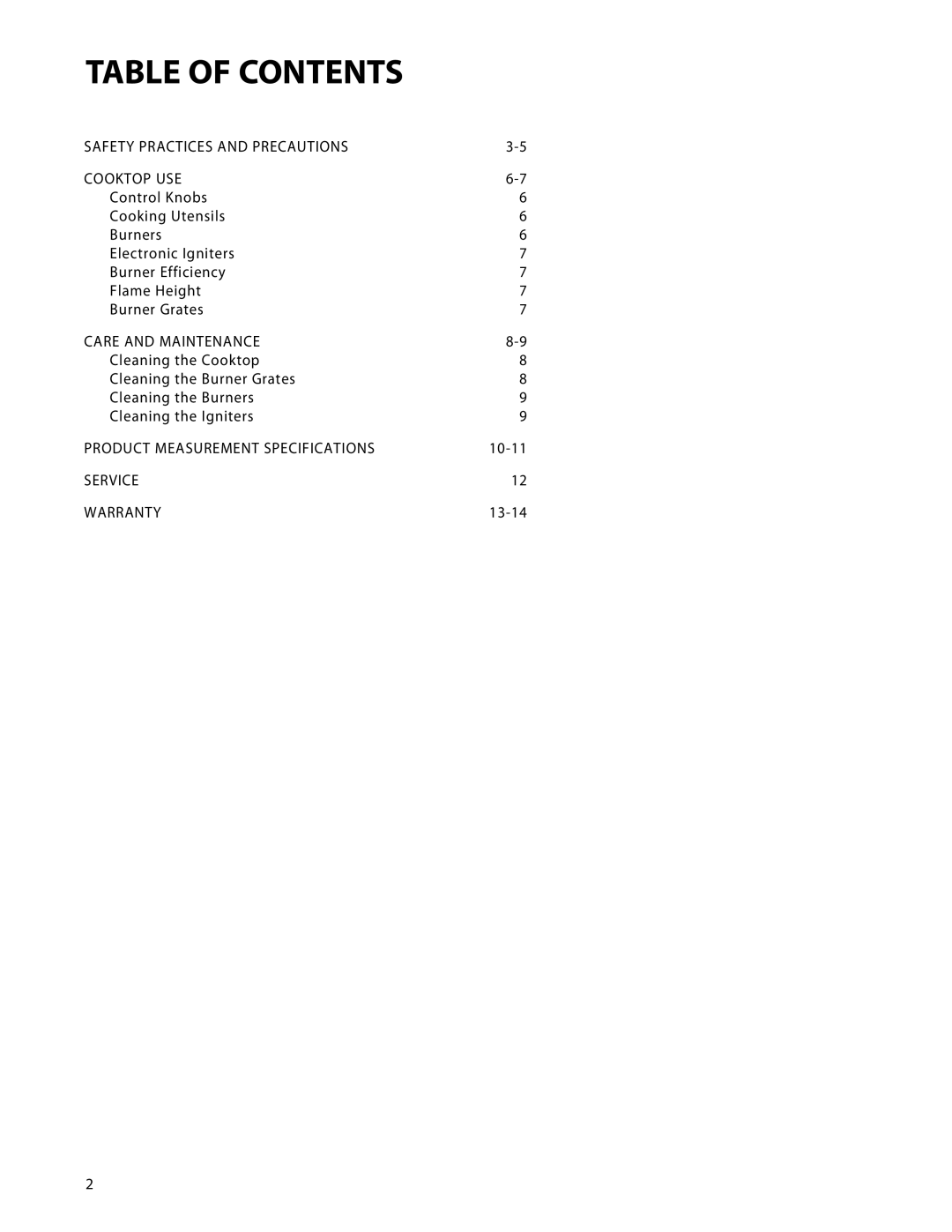 DCS CTD-365, CTD-304 manual Table of Contents 