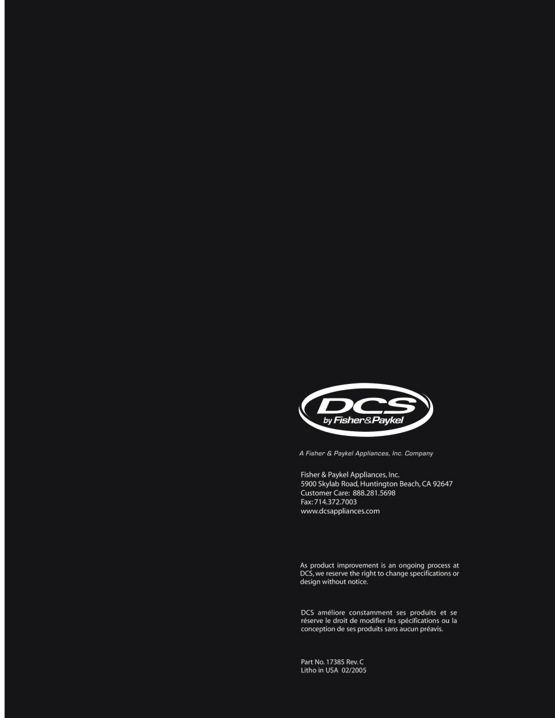 DCS DD-30SS, DD-36SS manual Part No Rev. C Litho in USA 02/2005 