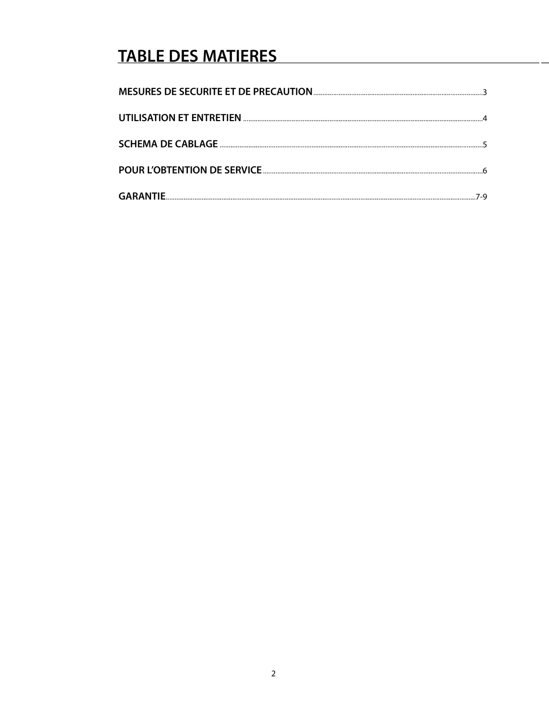 DCS DD-36SS, DD-30SS manual Table DES Matieres 