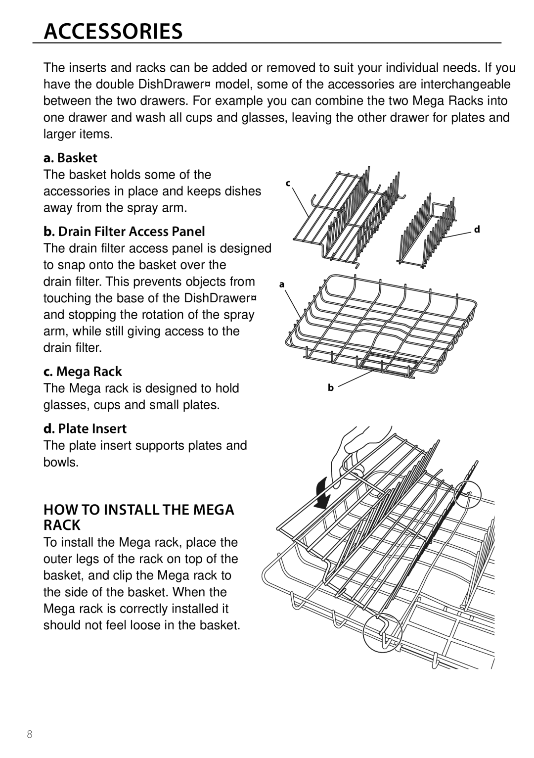 DCS DD224, DD124 manual Accessories, HOW to Install the Mega Rack 